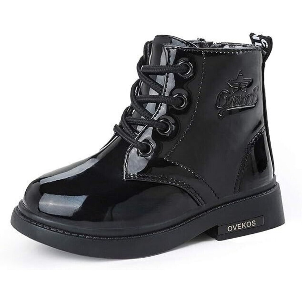 Toddler Girls Boys Fashion Ankle Boots Kids Lace Up Combat Boots with Side zip